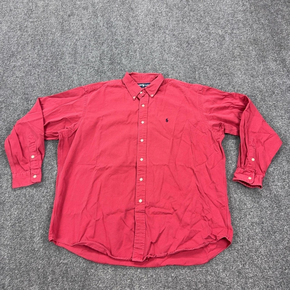 VTG Ralph Lauren Shirt Mens XL‎ Red Solid Cotton Long Sleeve Button Down Blake
